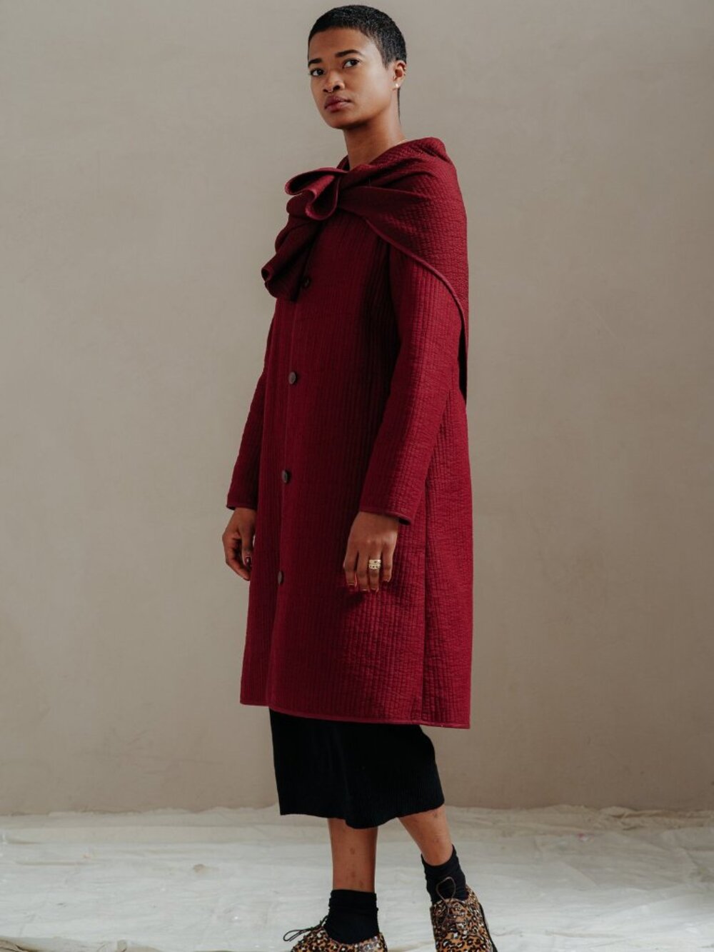 Caron Callahan | Bea Quilted Coat | Small | Maroon